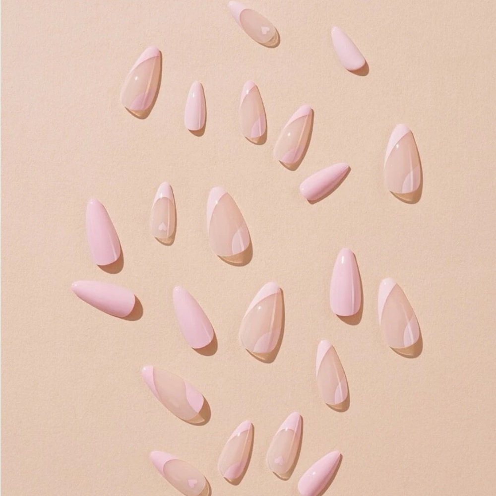 Transform Your Nails With 24pcs Long Almond Pink French Solid Heart Print - Picture 2 of 4